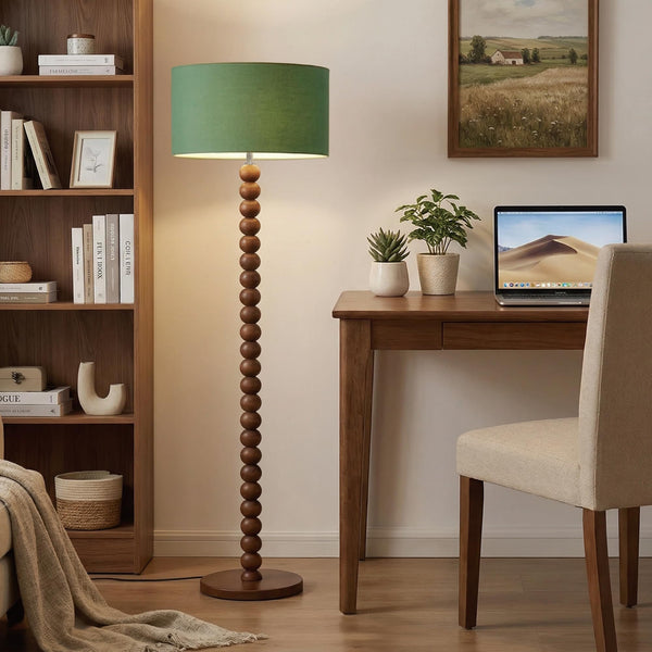 61" Beaded Wood Floor Lamp with Linen Shade