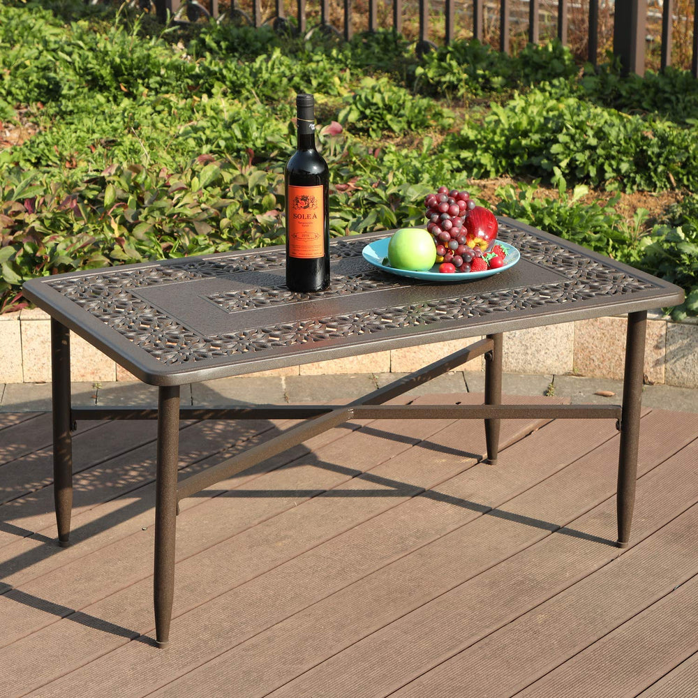 Cast Aluminum Outdoor Patio Coffee Table – Rectangle, 38.6"L x 23"W x 18.9"H