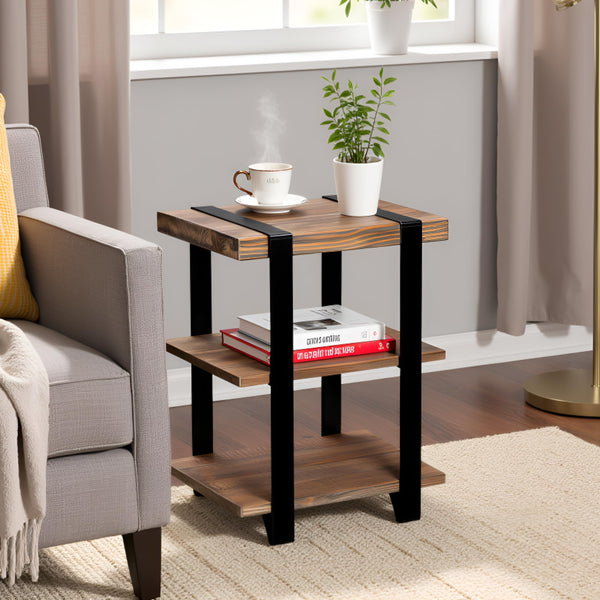 Reclaimed Wood & Metal 2-Shelf End Table