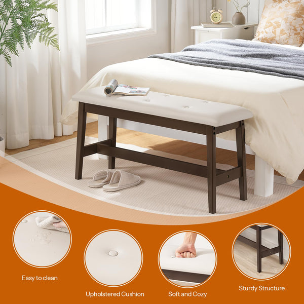 Bamboo Dining Bench with Upholstered PU Leather Seat
