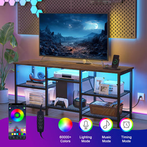 55-Inch TV Stand with Charging Station and LED Lights