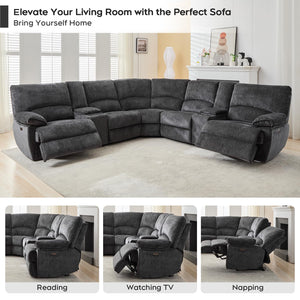 Oversized Power Recliner Sectional Sofa with Wireless Charger, Gray