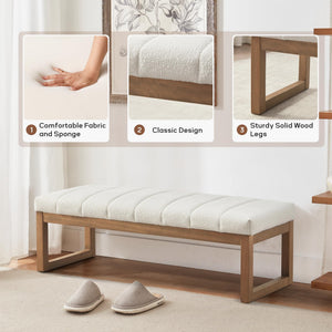 52.7" Upholstered Bedroom Bench – Boucle Fabric, Solid Wood Frame, Multi-Use