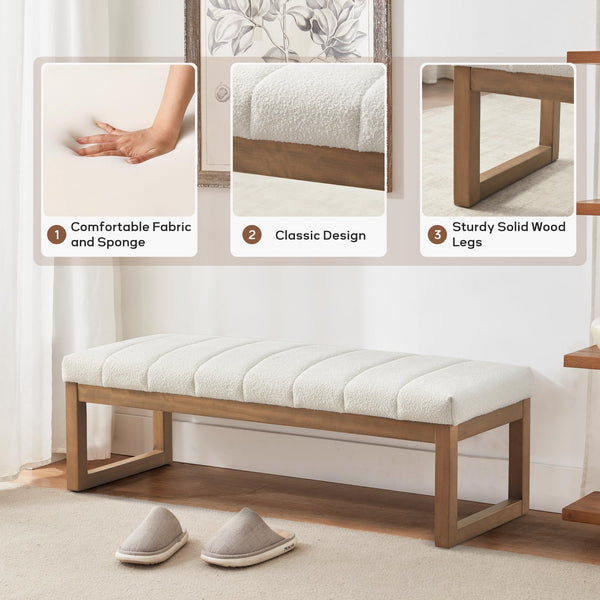 52.7" Upholstered Bedroom Bench – Boucle Fabric, Solid Wood Frame, Multi-Use