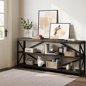 Industrial Console Sofa Table 70.8 Inch with 3-Tier Storage Shelf
