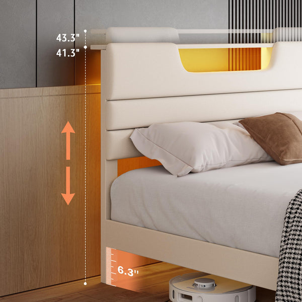 Queen Platform Bed with LED Lights & Charging Station