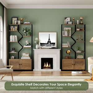 6-Tier Geometric Bookshelf with Storage Cabinet
