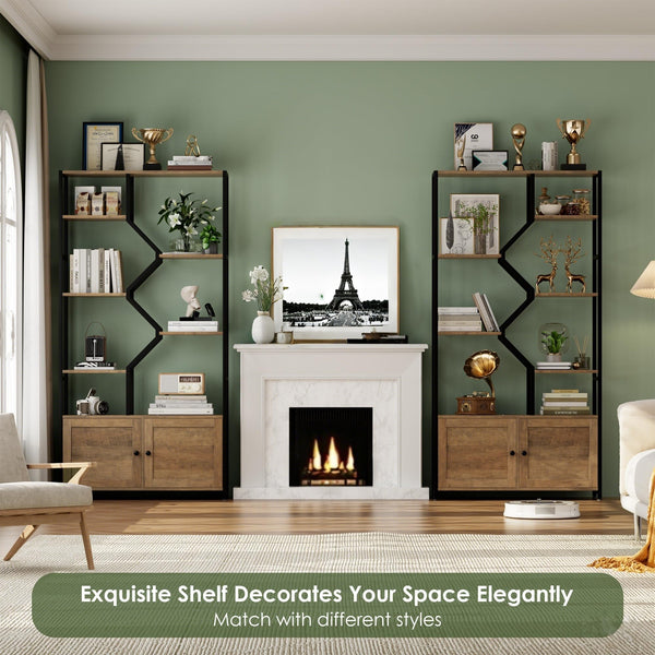 6-Tier Geometric Bookshelf with Storage Cabinet