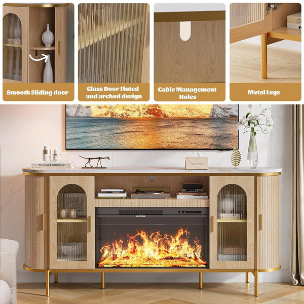 70" Fluted Fireplace TV Stand with Electric Fireplace