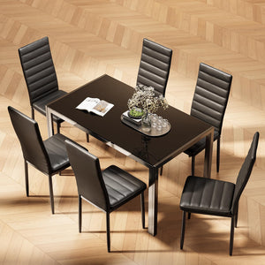 7-Piece Tempered Glass Dining Table Set for 6