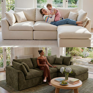 108" Cloud Modular Sectional Sofa with Washable Covers & Ottoman
