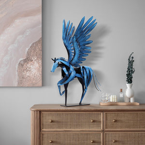 Handmade Metal Flying Horse Sculpture – Hand-Painted Pegasus Figurine