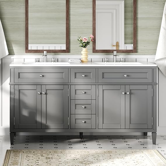 60-Inch Double Sink Bathroom Vanity with Storage Drawers