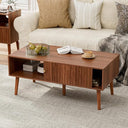 Fluted Door Coffee Table with Storage & Solid Wood Legs