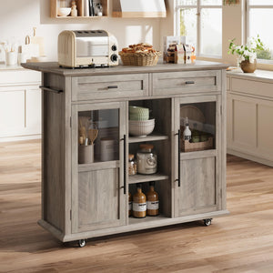 Rolling Kitchen Island with Storage, Drop Leaf & Towel Rack