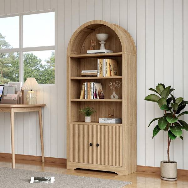 6-Tier Arched Bookcase with Storage Cabinet