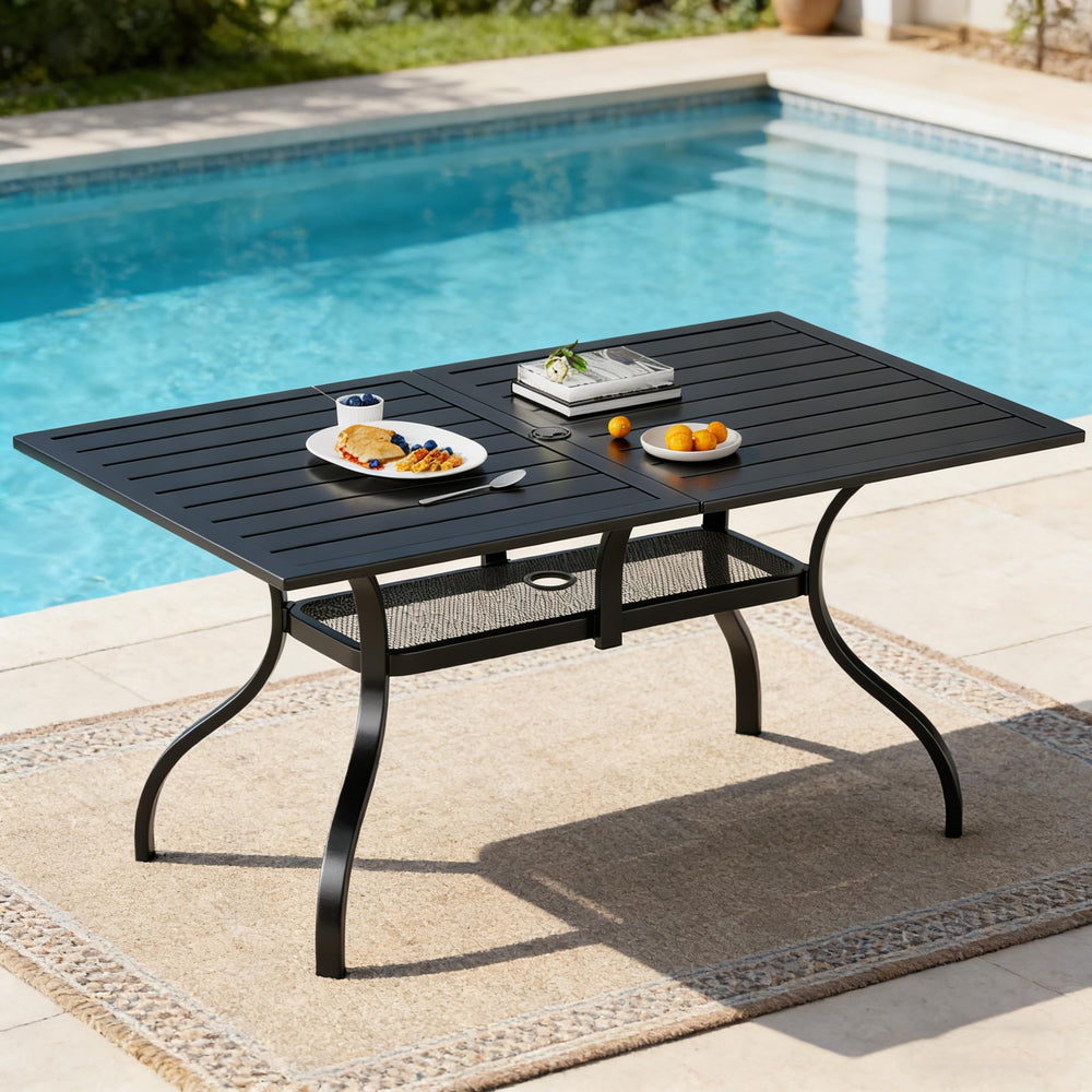 Rectangular Outdoor Patio Dining Table with Umbrella Hole