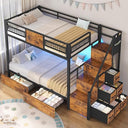 Twin Over Twin Bunk Bed with Stairs & LED Lights