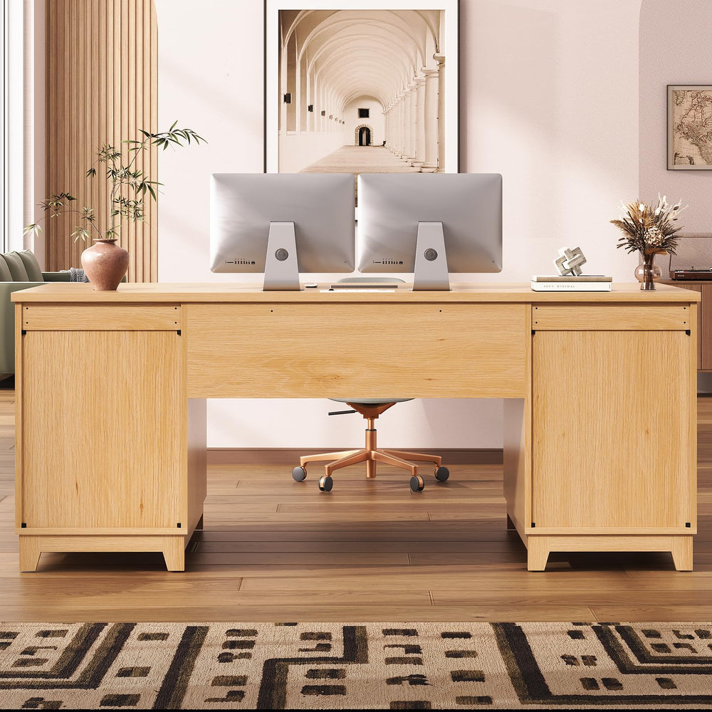 55.1" Fluted Executive Desk with 6 Drawers & Power Outlets