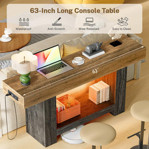 Console Table with LED Lights & Charging Station