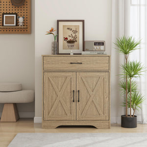 Wooden Cabinet with Drawer and 2-Door Storage