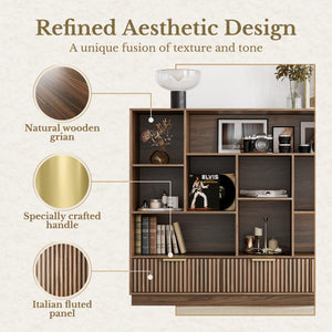 4-Tier Fluted Bookshelf with Drawers & Storage
