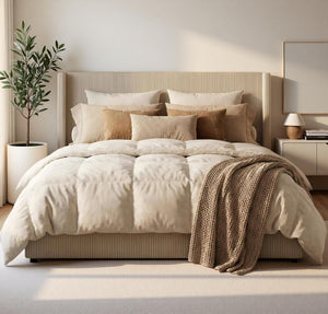 King Size Bed Frame with Storage Drawers, Corduroy Upholstered Wingback Platform Bed