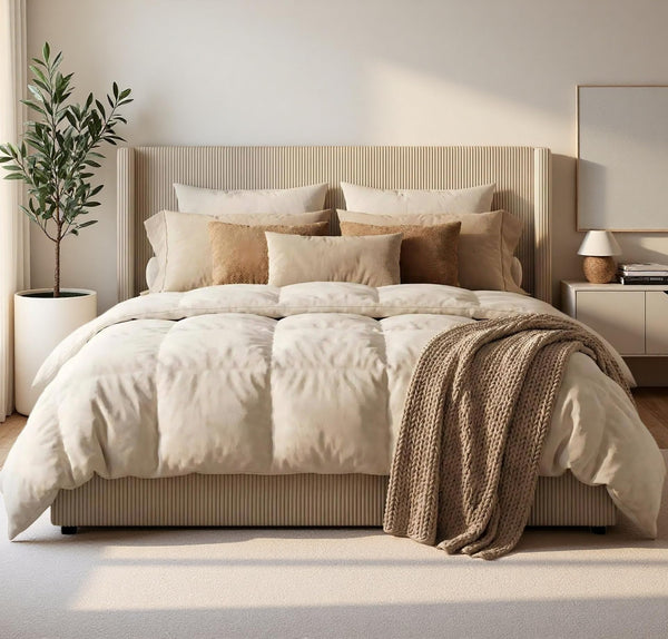 King Size Bed Frame with Storage Drawers, Corduroy Upholstered Wingback Platform Bed