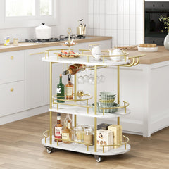 3-Tier Bar Cart with Wine Rack & Glass Holder