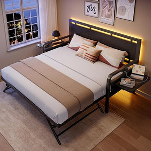 Twin Daybed with Pop-Up Trundle, RGB LED Headboard & Charging Station