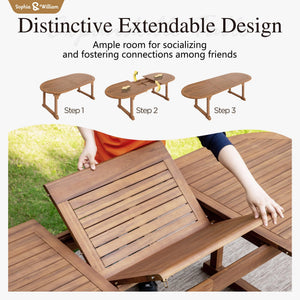 9-Piece Expandable Acacia Wood Patio Dining Set with Rattan Chairs