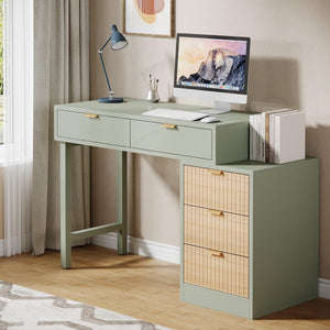 Computer Desk with 5 Drawers & Reversible Storage Cabinet