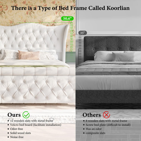 Upholstered Sleigh Bed Frame with Wingback Headboard