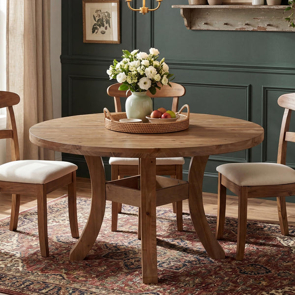 47" Round Solid Wood Dining Table with Curved Legs