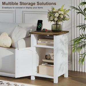 Farmhouse Nightstand Set of 2 with Charging Station & Storage