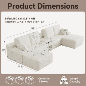 150" U-Shaped Modular Sectional Sofa