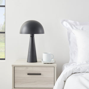 Mushroom Table Lamp 16" | Matte Black Metal Accent Light