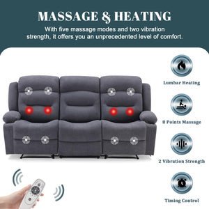 3-Seater Recliner Sofa with Heat, Massage & USB Port
