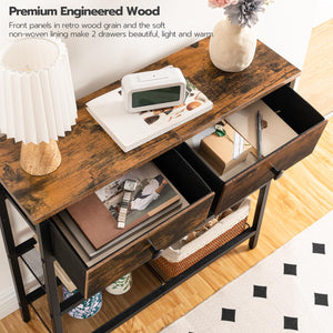Narrow Console Table with 2 Fabric Drawers & 3-Tier Storage Shelves