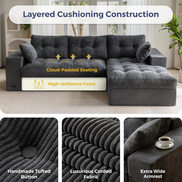 L-Shaped Modular Sectional Sofa with Ottoman & Coffee Table, No Assembly