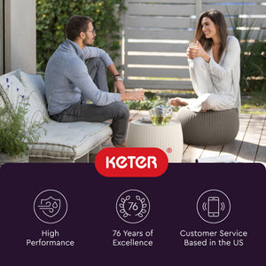 Outdoor Resin Pouf Ottoman Set with Storage Table – 3 Piece