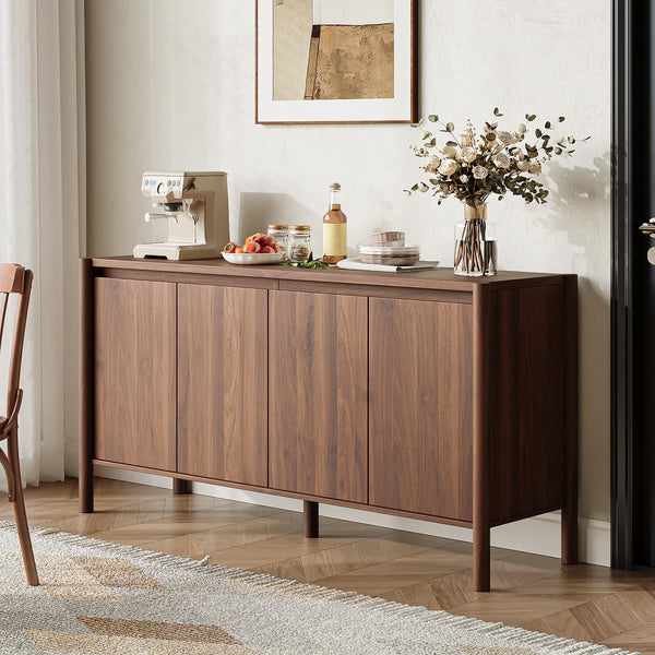 59" Wide 4-Door Sideboard Cabinet with Adjustable Shelves & Wood Legs