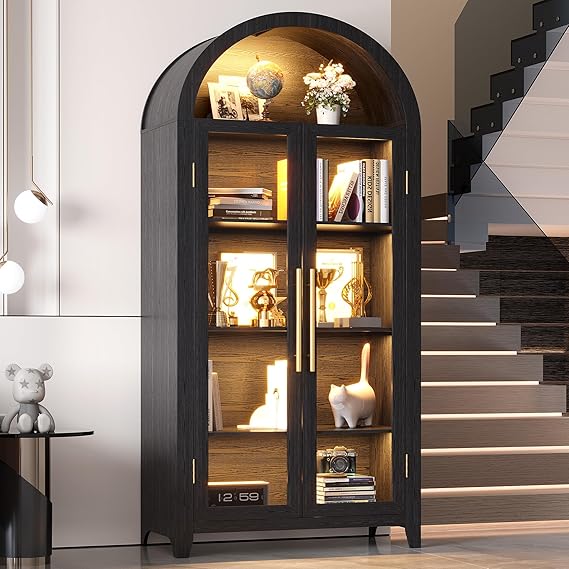 71" Arched Display Cabinet with LED Light & Glass Doors