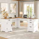 L-Shaped Executive Desk with File Cabinet & Charging Station, 67 Inch