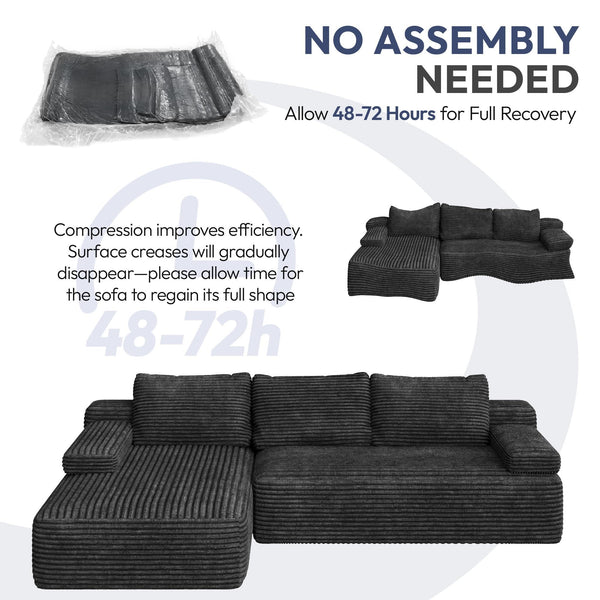 L-Shaped Modular Sectional Sofa with Chaise – Corduroy Cloud Couch, No Assembly