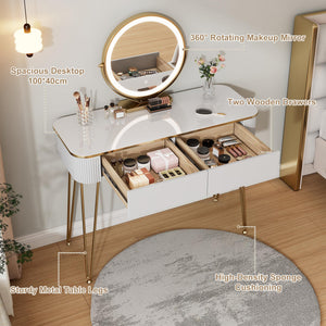 Small Vanity Desk Set with Round Mirror & LED Lights