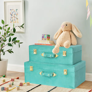 Velvet Storage Trunks Set of 2 with Gold Hardware Accents