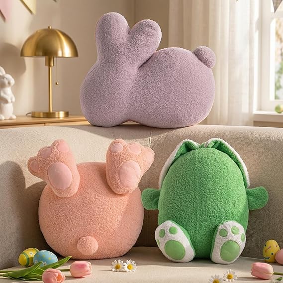 Easter Bunny & Egg Shaped Throw Pillow Set of 2 – Floral Embroidered Decorative Cushions