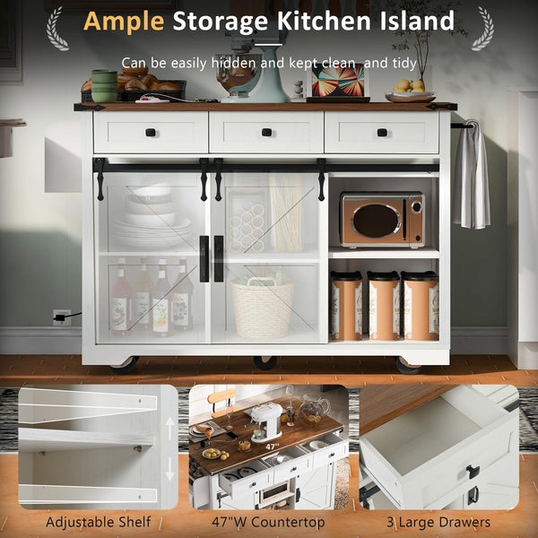 Farmhouse Kitchen Island with Power Outlet & Drop Leaf