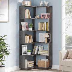 6-Tier L-Shaped Corner Bookshelf, 64.96" Tall